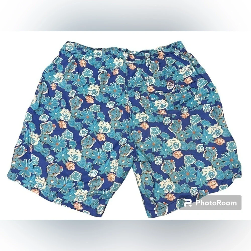 Mr Swim Floral Rose Daisy Pattern Boardshort Swim Trunks Size Medium in Blue